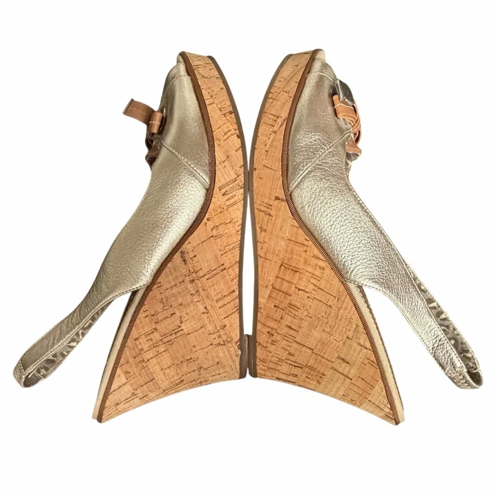 Sperry Metallic Gold Wedge Open Toe Slingbacks -‎ Size 8
